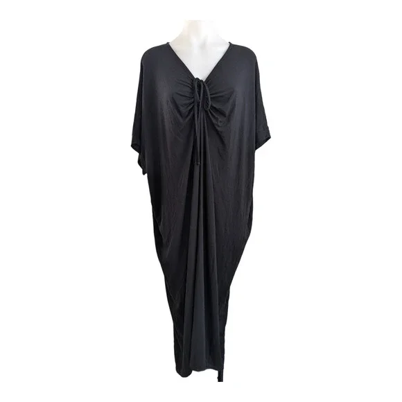everleigh | Dresses | Everleigh Size Xl Kimono Shift Maxi Dress Black Short  Sleeve Sheath Tie Neckline | Poshmark
